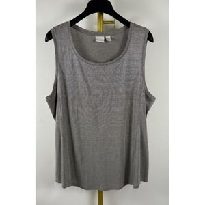 Chico's 4 XL Silver Metallic Sleeveless Tank Top Shimmer Stretch Scoop Neck